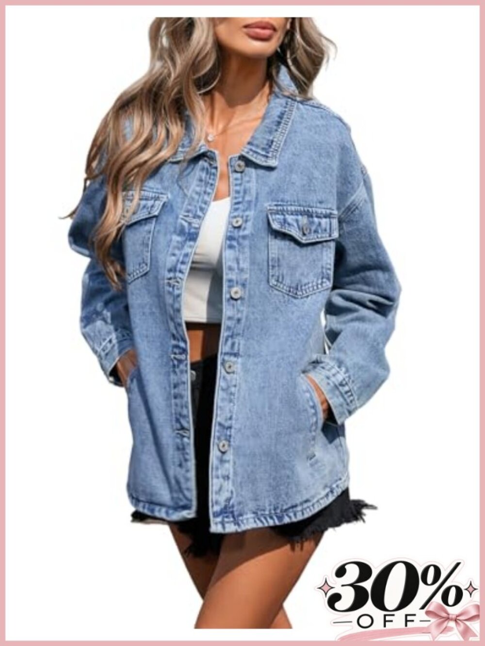 Women's Oversized Denim Shacket Button Down Jean Jacket Loose Fit